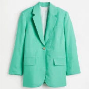 H&M Oversized Linen-Blend Blazer in Mint Green – Size 12